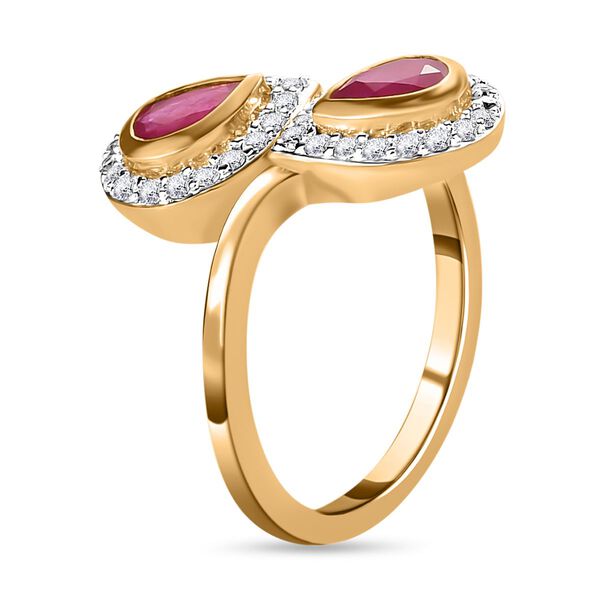 Afrikanischer Rubin (Fissure gef&uuml;llt) und wei&szlig;er Zirkon-Ring, 925 Silber vergoldet (Gr&ouml;&szlig;e 20.00) ca. 1.60 ct image number 5