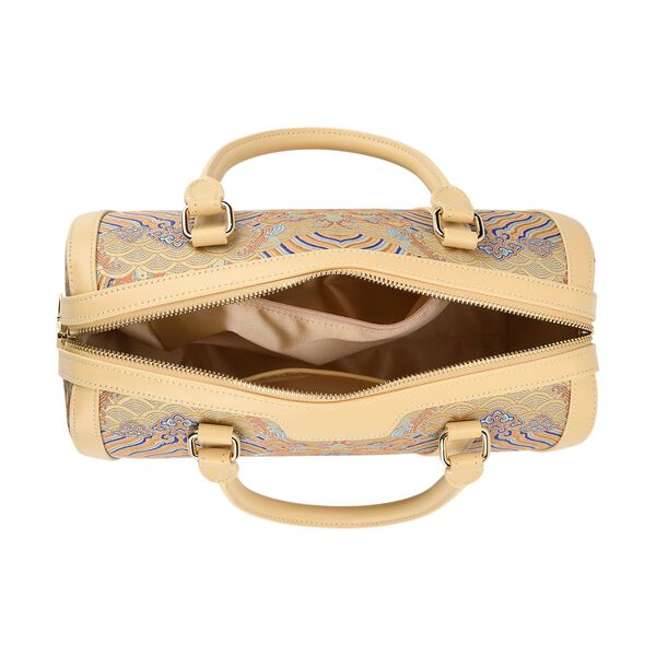 LA MAREY Brokat Crossbody Tasche aus Seide und Echtleder, 30x18x15cm, Beige image number 5