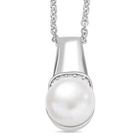 EVER TRUE Süßwasser Perle (8-10 mm), Weißer Zirkon Schmuckset ca. 50 cm 5.78 ct