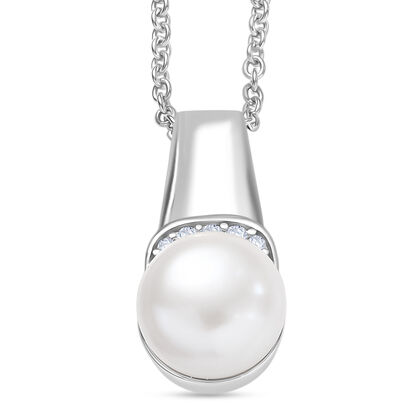 EVER TRUE S&uuml;&szlig;wasser Perle (8-10 mm), Wei&szlig;er Zirkon Schmuckset ca. 50 cm, Nickelfreies Messing, Silberfarben