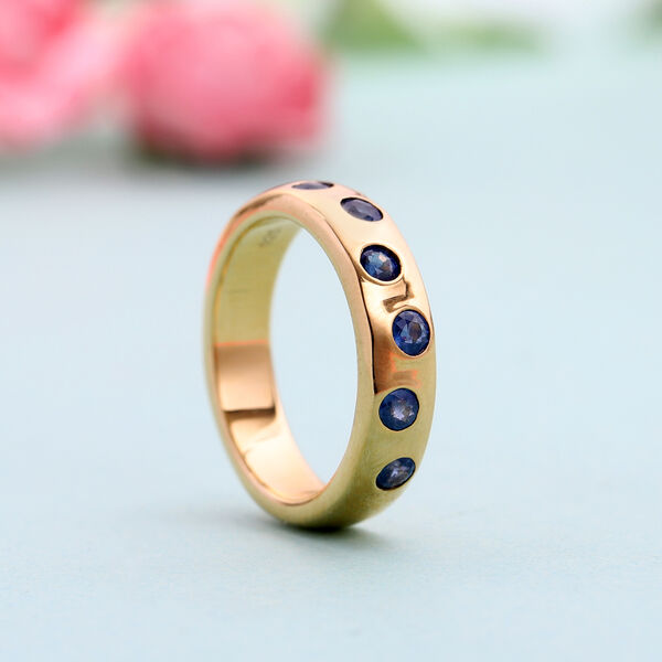 Blauer Saphir Band Ring 925 Silber 585 Vergoldet image number 2