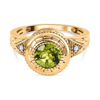Nat&uuml;rlicher Peridot wei&szlig;er Zirkon Ring,  925 Silber vergoldet (Gr&ouml;&szlig;e 18.00) ca. 1.60 ct