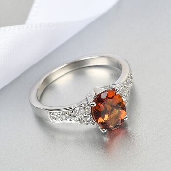 Madeira Citrin und Zirkon Solit&auml;r Ring 925 Silber Platin-&Uuml;berzug