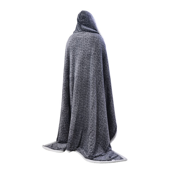 Hoodie-Decke mit Sherpa-Futter, Leopardenmuster, Gr&ouml;&szlig;e 150x200 cm, Grau image number 3