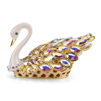 "Item#6015 Swan Trinket Storage Box Material:metal& synthetic crystal color: White size: 9.5*5*5.5CM"