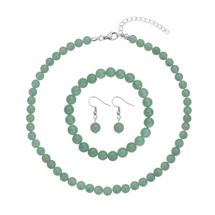 3er Set - Gr&uuml;ne Aventurin Halskette, Armband und Ohrringe, 316L Edelstahl ca. 323.50 ct