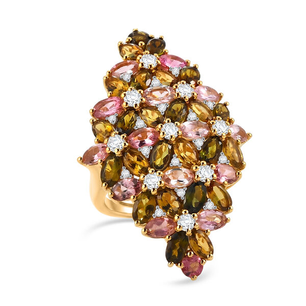 D'Joy AA Mehrfarbig-Turmalin Ring 925 Silber 750 Gelbgold vermeil (Gr&ouml;&szlig;e 18.00) ca. 10,02 ct