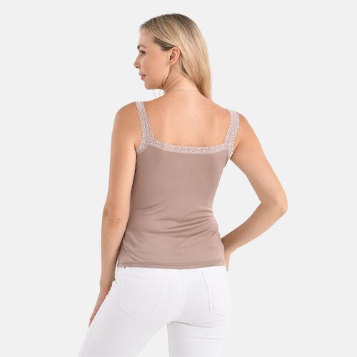 Seidentop mit Spitzenbesatz am Ausschnitt mit Maulbeerenseide, Größe M, 39x55 cm, Khaki image number 1