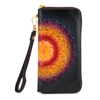 PU-Brieftasche mit gepr&auml;gtem Mandala-Muster, 19x2,5x10cm, Gelb, rot und schwarz