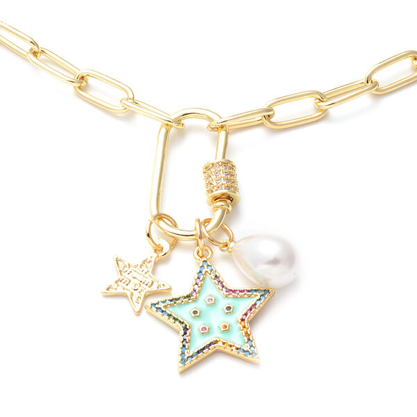 Simulierte Perle und Kristall-Halskette, 52 cm image number 2