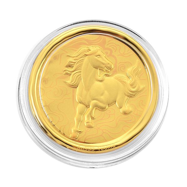 999er Goldm&uuml;nzefolie mit Pferdemotiv und Regenbogen-Designlinie, 100mg