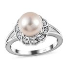 Süßwasser Perle, Weißer Zirkon Ring, 925 Silber platiniert (Größe 19.00) ca. 0.13 ct image number 3