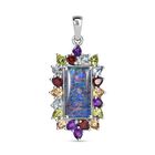 Boulder Opal Triplette, Mosambik Granat Anhänger 925 Silber rhodiniert ca. 8.02 ct