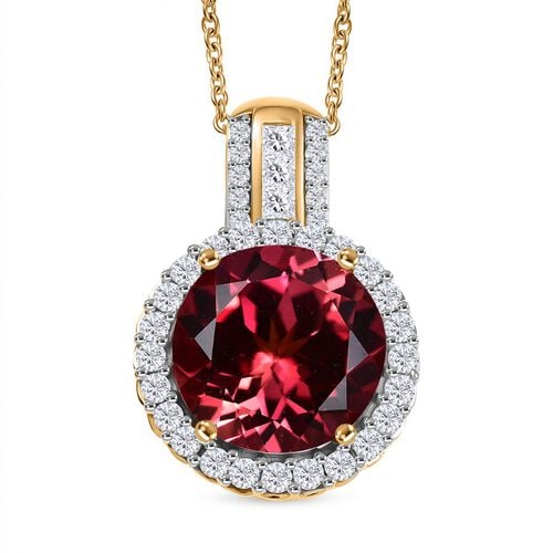 Djoy Synthetischer Padparadscha-Saphir, Moissanit Schmuckset 925 Silber 750 Gelbgold Vermeil ca. 9,54 ct. image number 0