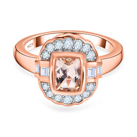 Morganit und Zirkon-Ring, 925 Silber Roségold Vermeil  ca. 1,25 ct