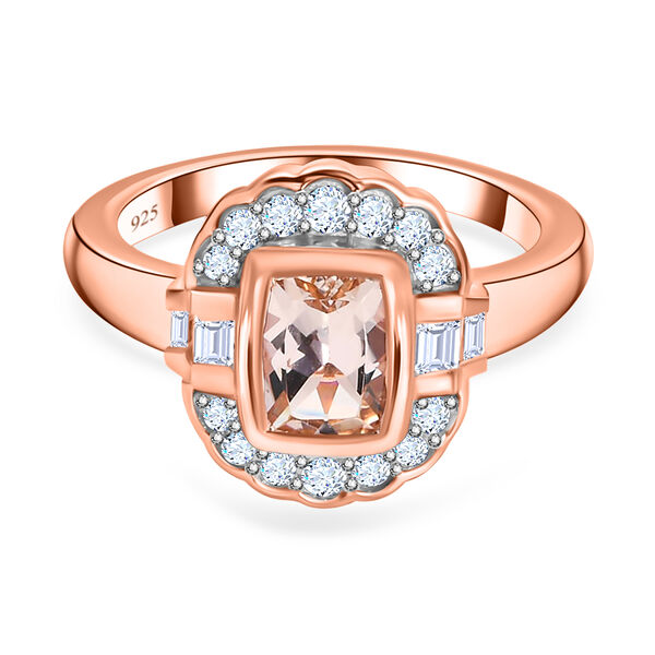 Morganit und Zirkon-Ring, 925 Silber Ros&eacute;gold Vermeil  ca. 1,25 ct