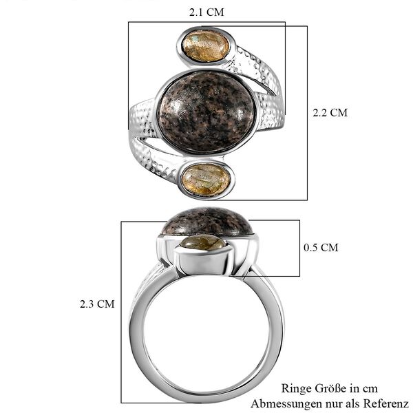 Handgearbeiteter, nat&uuml;rlicher Yooperlith und Labradorit-Ring, 925 Silber, ca. 6,23 ct image number 7