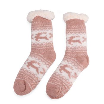 Kuschelige Sherpa Socken, Rentiermuster, Rosa