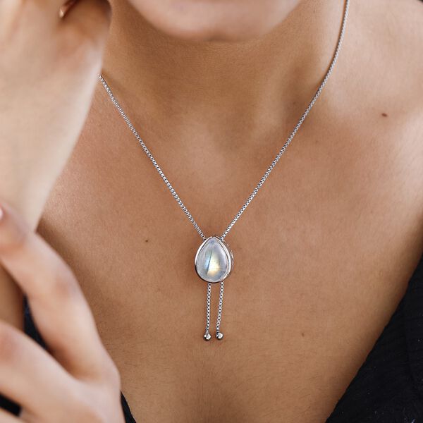 Regenbogen Mondstein Halskette, ca. 45 cm, 925 Silber platiniert ca. 10.33 ct image number 2