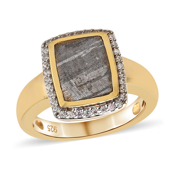 Meteorit und Zirkon Ring 925 Silber vergoldet  ca. 4,81 ct image number 4