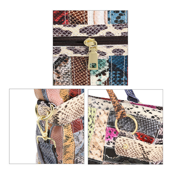 Chaos by Elsie: Patchwork Schultertasche aus 100% echtem Leder mit RFID Schutz, Gr&ouml;&szlig;e 43x15x32 cm, Punkt-Muster image number 5