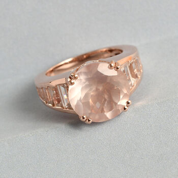 Rosa Quarz und Zirkon Ring 925 Silber ros&eacute;vergoldet  ca. 8,17 ct