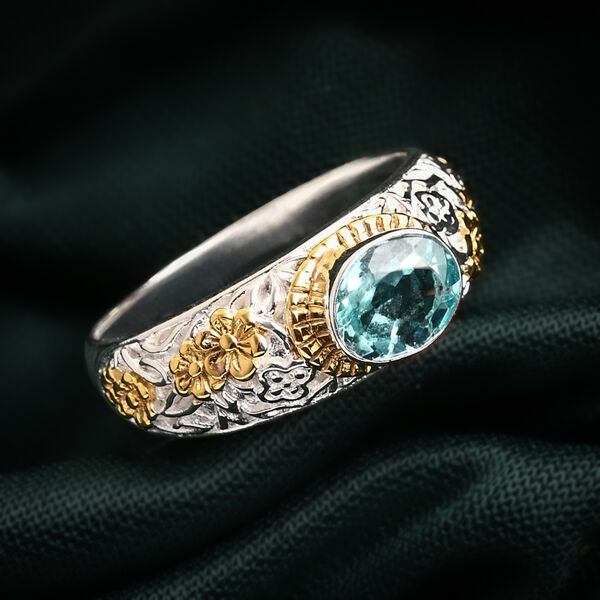 D'Joy Royal Bali -  Blauer Apatit Ring 925 Silber (Gr&ouml;&szlig;e 17.00) ca. 1.35 ct image number 1