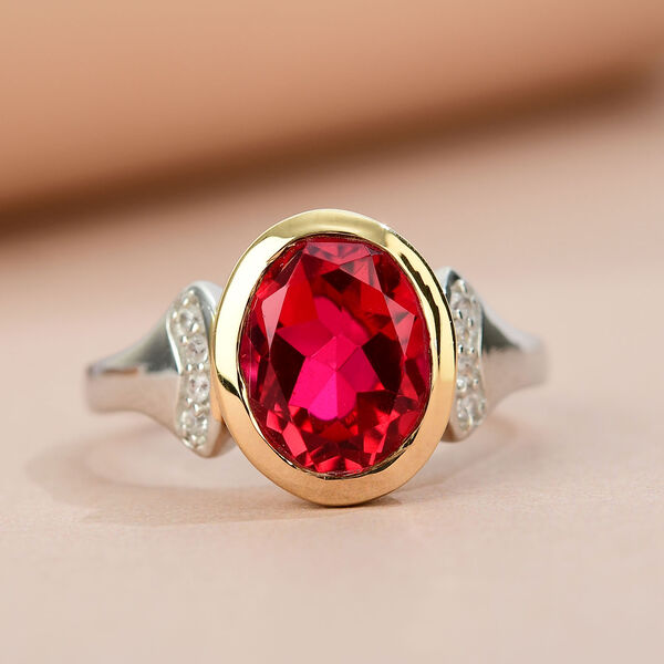 Rubelit-Triplett-Quarz und Zirkon Ring 925 Silber Bicolor image number 2