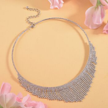 Kristall-Wasserfall-Design Halskette, ca. 40.5 cm, silberfarben