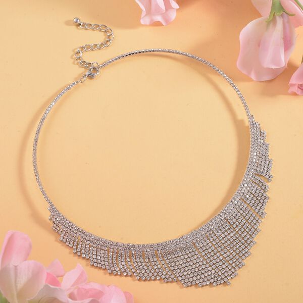 Kristall-Wasserfall-Design Halskette, ca. 40.5 cm, silberfarben image number 1