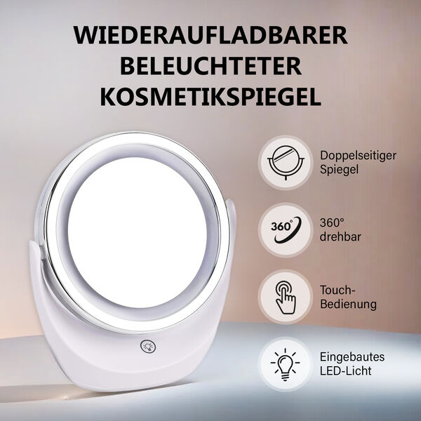Kosmetikspiegel mit LED Beleuchtung, wiederaufladbarer Akku, Wei&szlig; image number 1