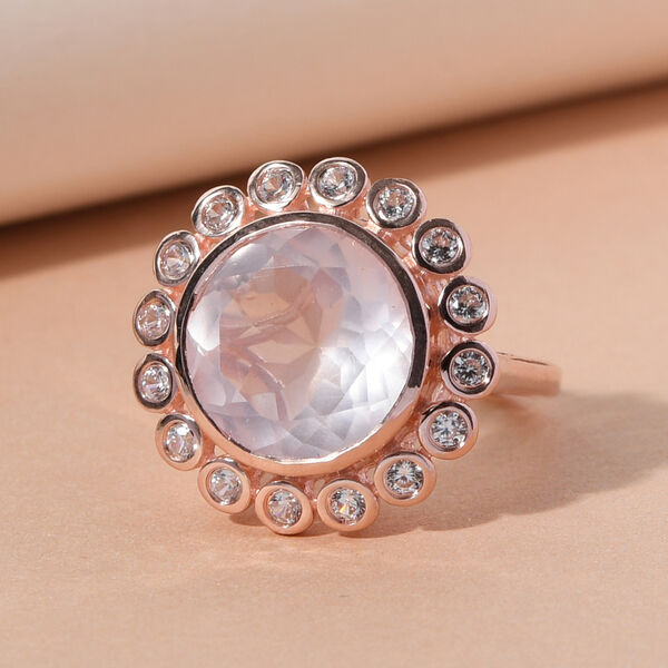 Rosenquarz und Zirkon-Ring, 925 Silber ros&eacute;vergoldet  ca. 5,87 ct image number 7