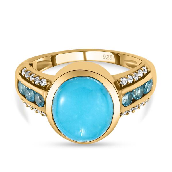 Amerikanischer, nat&uuml;rlicher Sleeping Beauty T&uuml;rkis und schweizer Blautopas-Ring, 925 Silber Gelbgold Vermeil  ca. 3,68 ct