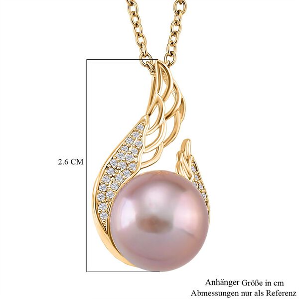 Lila Edison Perle (9-11 mm), Wei&szlig;er Zirkonia Anh&auml;nger mit Kette, ca. 50 cm Nickelfreies Messing, Reines Kupfer vergoldet image number 6