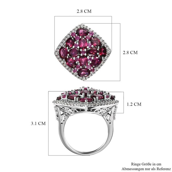 Rhodolith Granat und Zirkon-Cluster-Ring, 925 Silber platiniert, 8,70 ct. image number 7
