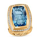 Paraiba Blau Quarz Triplette, weißer Zirkon Ring, 925 Silber Gelbgold Vermeil (Größe 17.00) ca. 15.80 ct image number 3