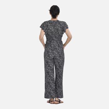Jumpsuit mit gesmokter Taille und Flatter&auml;rmel, schwarz und wei&szlig;