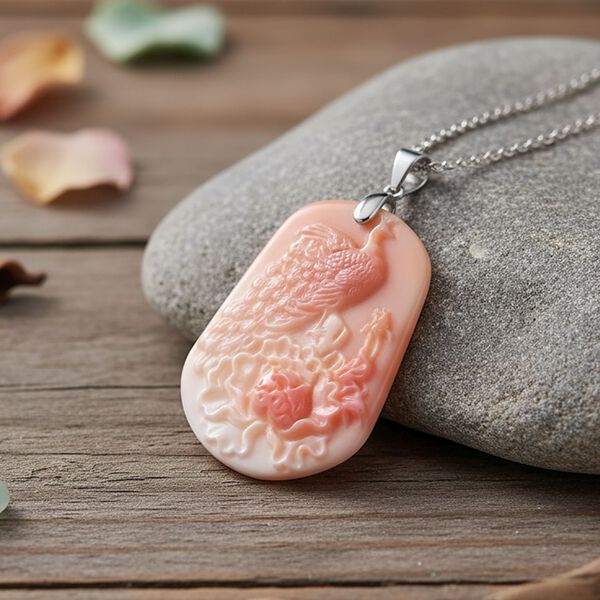 D'Joy Nat&uuml;rlicher Rosa K&ouml;nigsmuschel Perle Anh&auml;nger mit 50cm Kette - 44 ct. image number 3