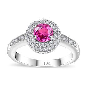 Zertifiziert und gepr&uuml;ft AAA Rosa Saphir und Diamant Ring in 417 Wei&szlig;gold - 1 ct