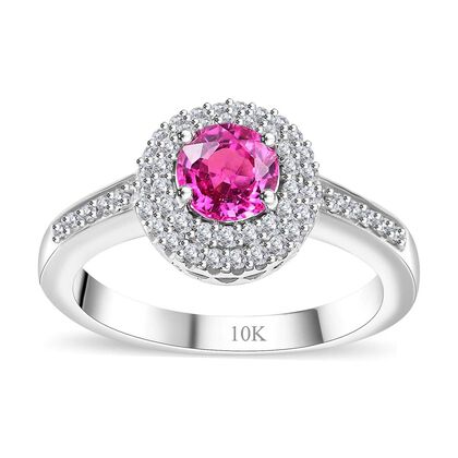 AAA Rosa Saphir, Wei&szlig;er Diamant Ring, AGI zertifiziert und gepr&uuml;ft, 417 Gold (Gr&ouml;&szlig;e 20.00) ca. 1.09 ct