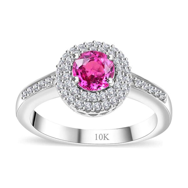 Zertifiziert und gepr&uuml;ft AAA Rosa Saphir und Diamant Ring in 417 Wei&szlig;gold - 1 ct