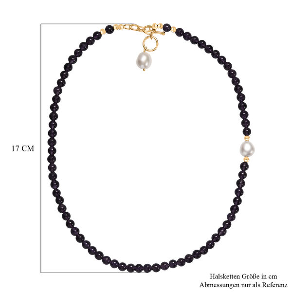 Afrikanischer Amethyst, Wei&szlig;e Barockperle Halskette ca. 45 cm, Nickelfreies Messing gelb vergoldet image number 5