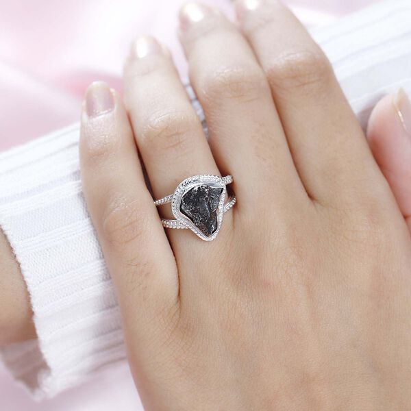 Meteorit Ring, 925 Silber rhodiniert, (Größe 18.00) ca. 12.56 ct image number 3