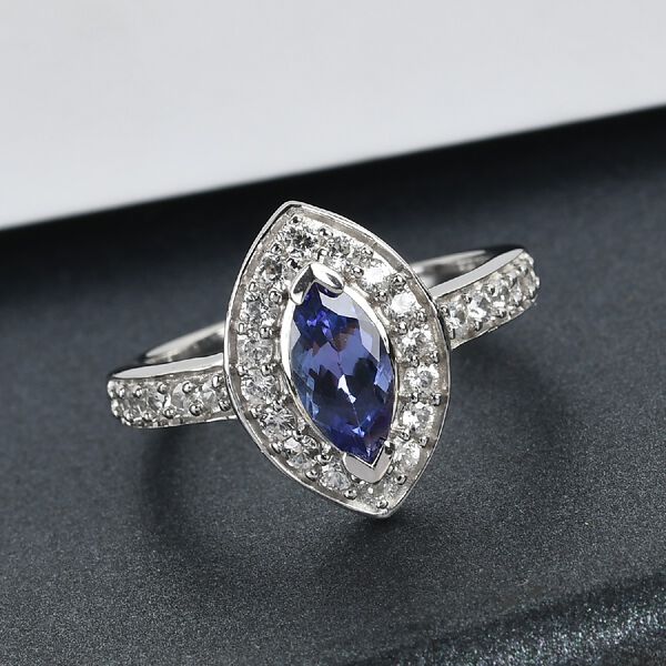 Tansanit und Zirkon Ring 925 Silber Platin-&Uuml;berzug image number 2