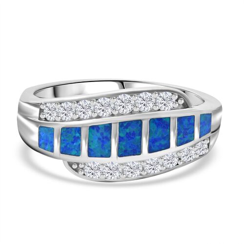 Simulierter Blauer Opal und Zirkonia Ring image number 0