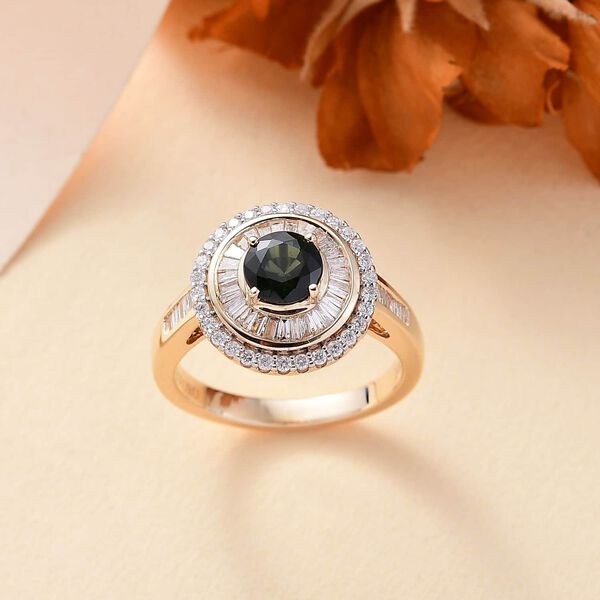 LUXORO zertifiziert und gepr&uuml;ft AAA gr&uuml;ner Saphir und Diamant Ring in 585 Gold - 1,78 ct. image number 2