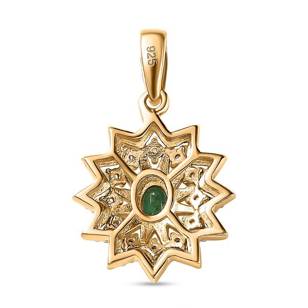 AAA Smaragd, Wei&szlig;er Zirkon Anh&auml;nger, 925 Silber Gelbgold Vermeil, ca. 0.43 ct image number 5