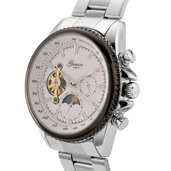 GENOA TIME - Bicolor-Armbanduhr, Reiner Edelstahl, silber-goldfarben, Automatik, 3 ATM wasserdicht image number 3