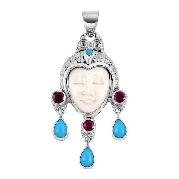 Royal Bali - Sleeping Beauty T&uuml;rkis und afrikanischer Rubin-Anh&auml;nger, (Fissure gef&uuml;llt), 925 Silber ca. 4.19 ct