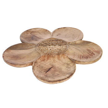 NAKKASHI - Handgeschnitztes drehbares Serviertablett aus Mangoholz, 40 cm Durchmesser, Antikes Finish